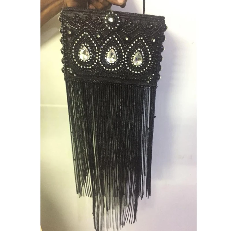 DOYUTIG India Design Women Long Tassels Hand-Made Rhinestone Beads Box Clutches Lady Classical Box Evening Bags For Wedding F697