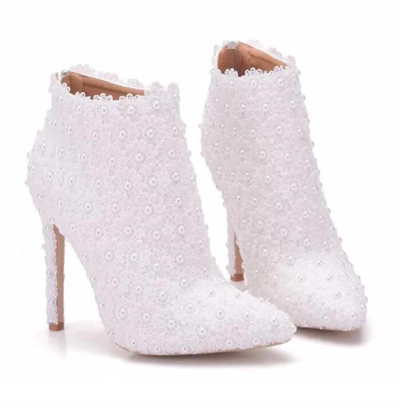 2019 Sexy fashion white lace lady party prom shoes boots wedding shoes wedding dress women shoes Size 35-41