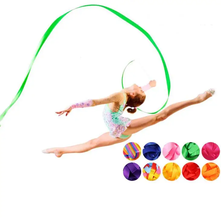 600pcs/lot New 4M Gymnastics Colored Ribbon Gym Rhythmic Art Ballet Dance Ribbon Streamer Twirling Rod Stick Multi Colors SN2357