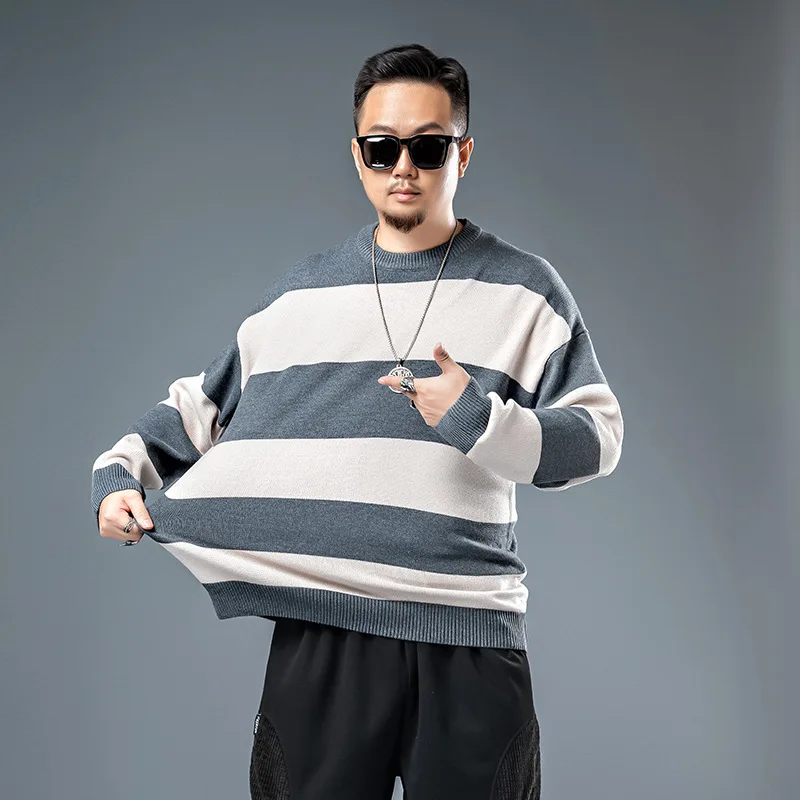 

73104 Oversized Knitting Pullovers For Men 7Xl-3Xl Loose All-Match Classic Striped Casual Comfortable Soft Large Sized Sweater