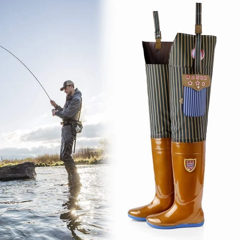 Fly Fishing Waders Knee PVC Waterproof Long Boots Soft Pants Rock Non slip Shoes Field Wading Water Garden Aqua Mud Farm 46 47