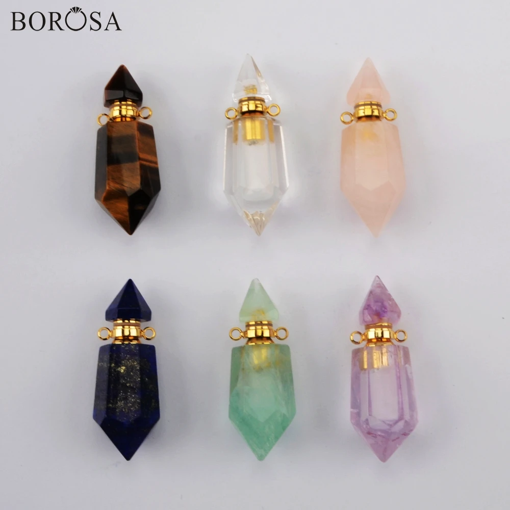 

BOROSA Natural Stone Perfume Bottle Double Charms for Jewelry Making Perfume Essential Oils Diffuser for Necklace Jewelry G1942