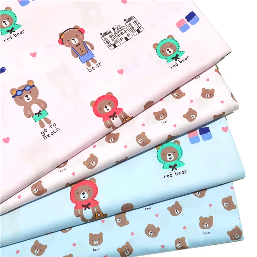 Cute Cartoon Bear Heart Love Print 100% Cotton Fabric By Yard for DIY Sewing Quilting Children Clothes Bedding Sheers Needlework