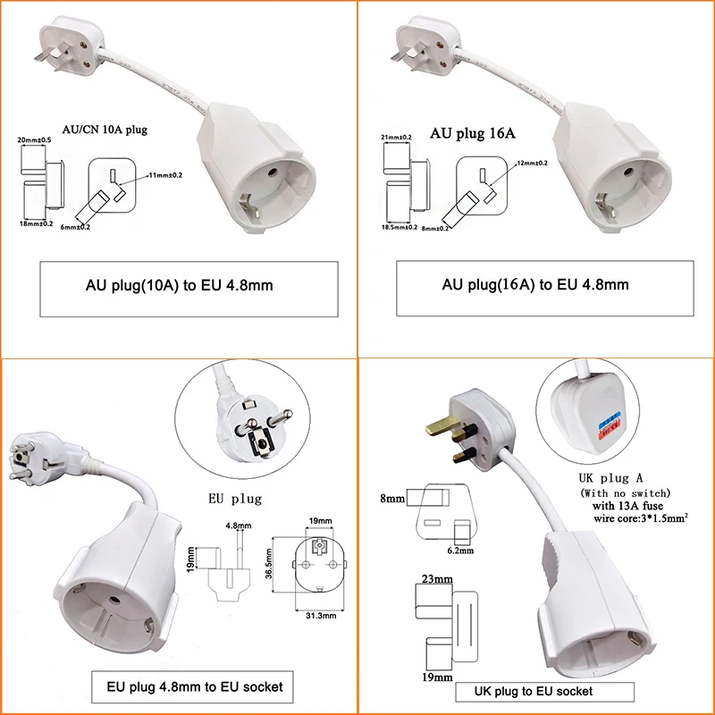 Power Extension Cable EU UK AU US Israel Male Plug TO EU Female Adapter Power Cord Electrical Plug Charging Conversion