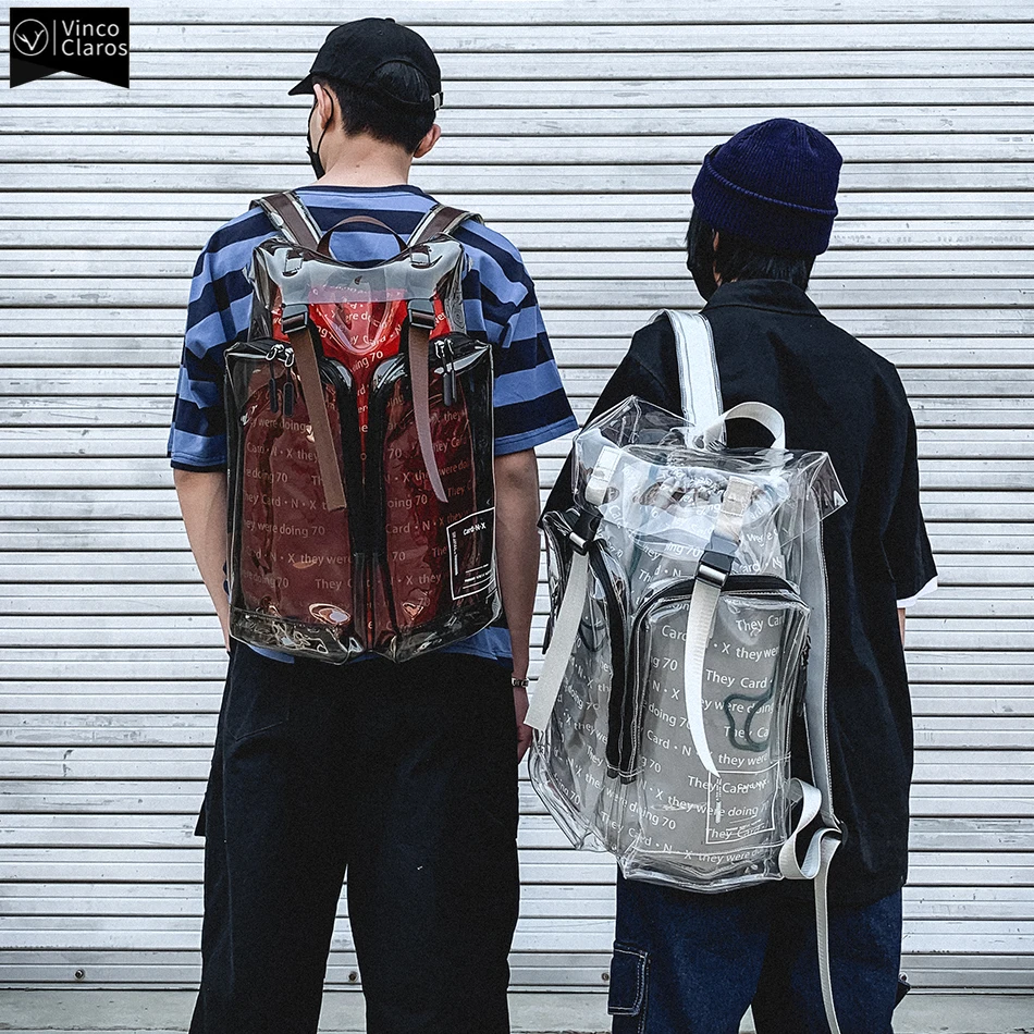 Streetwear Hip Hop Men's Backpacks Waterproof PVC Backpacks for Men Functional Men's Travel Backpack Fashion School Bags Unisex