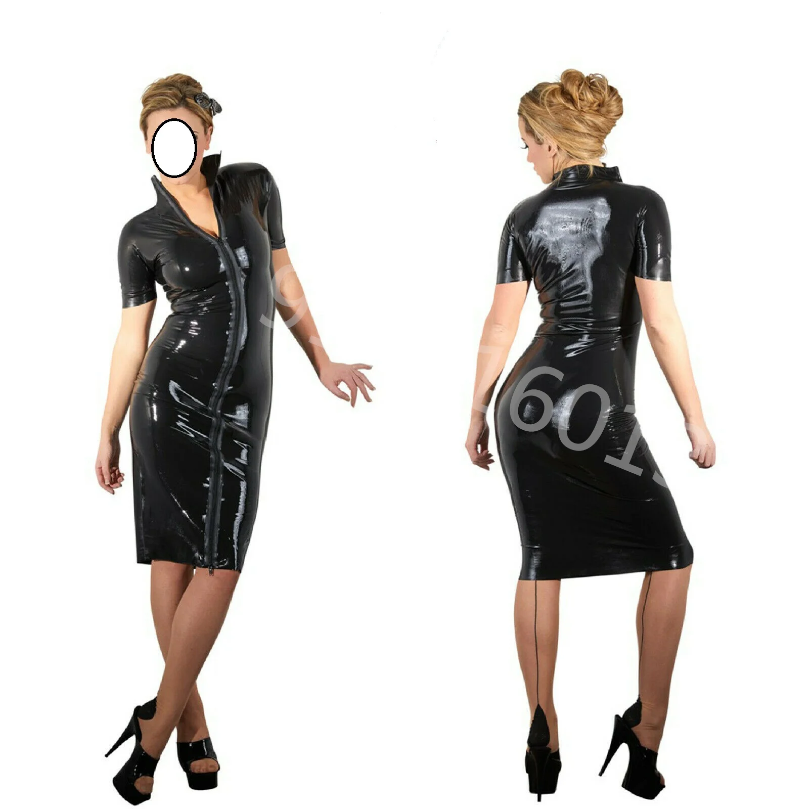 Dress Sexy Latex Mid Length Dress For Women Slim Fetish Rubber Vestidos Plus Size Hot Sale