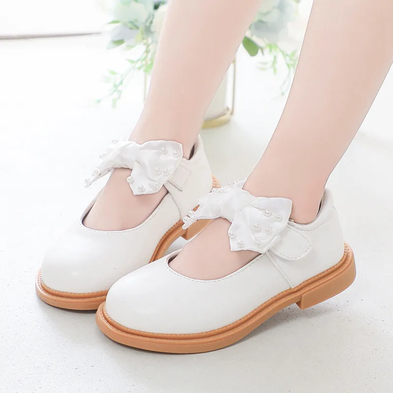 2021 Autumn New Girls Shoes Kids Black School Leather Shoes For Student Princess Dress Shoes White Black Brown 3 4 5 6 7 8 9-13T