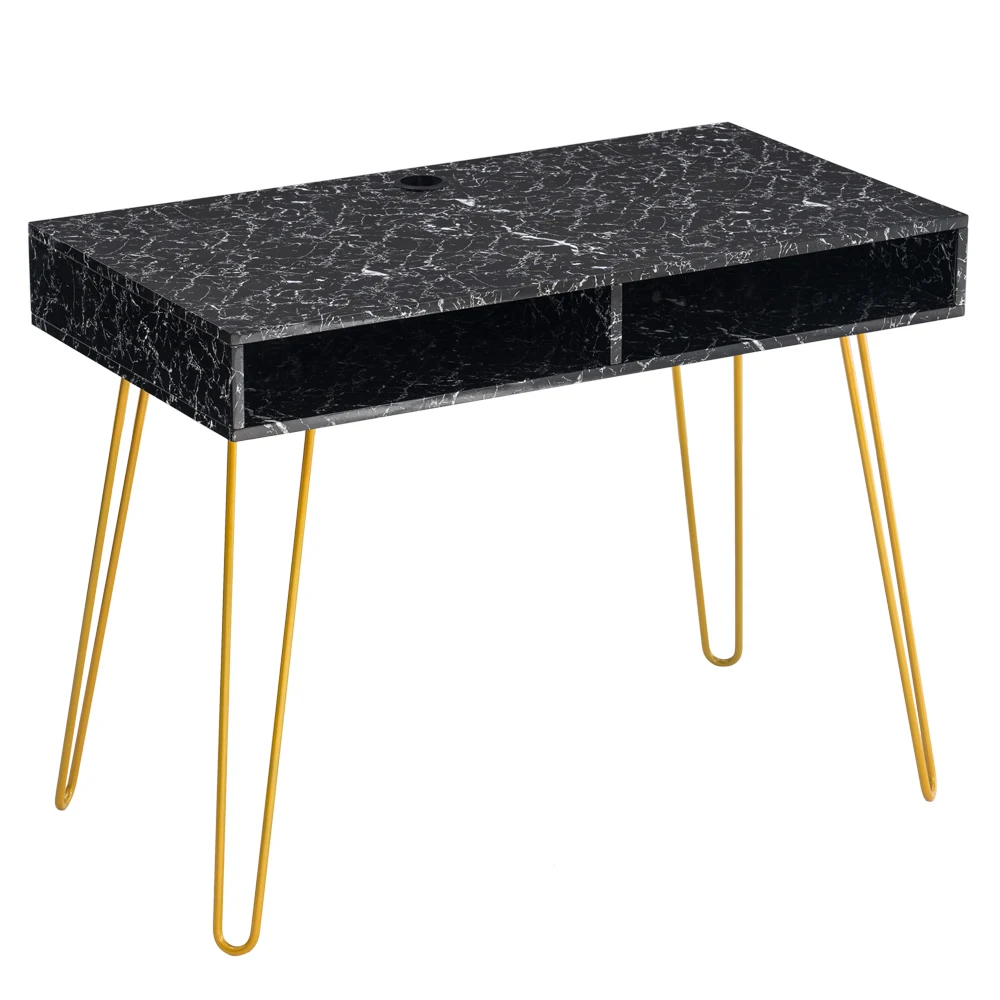 [103 x 55 x 80]cm Marble Iron Foot Computer Table Black