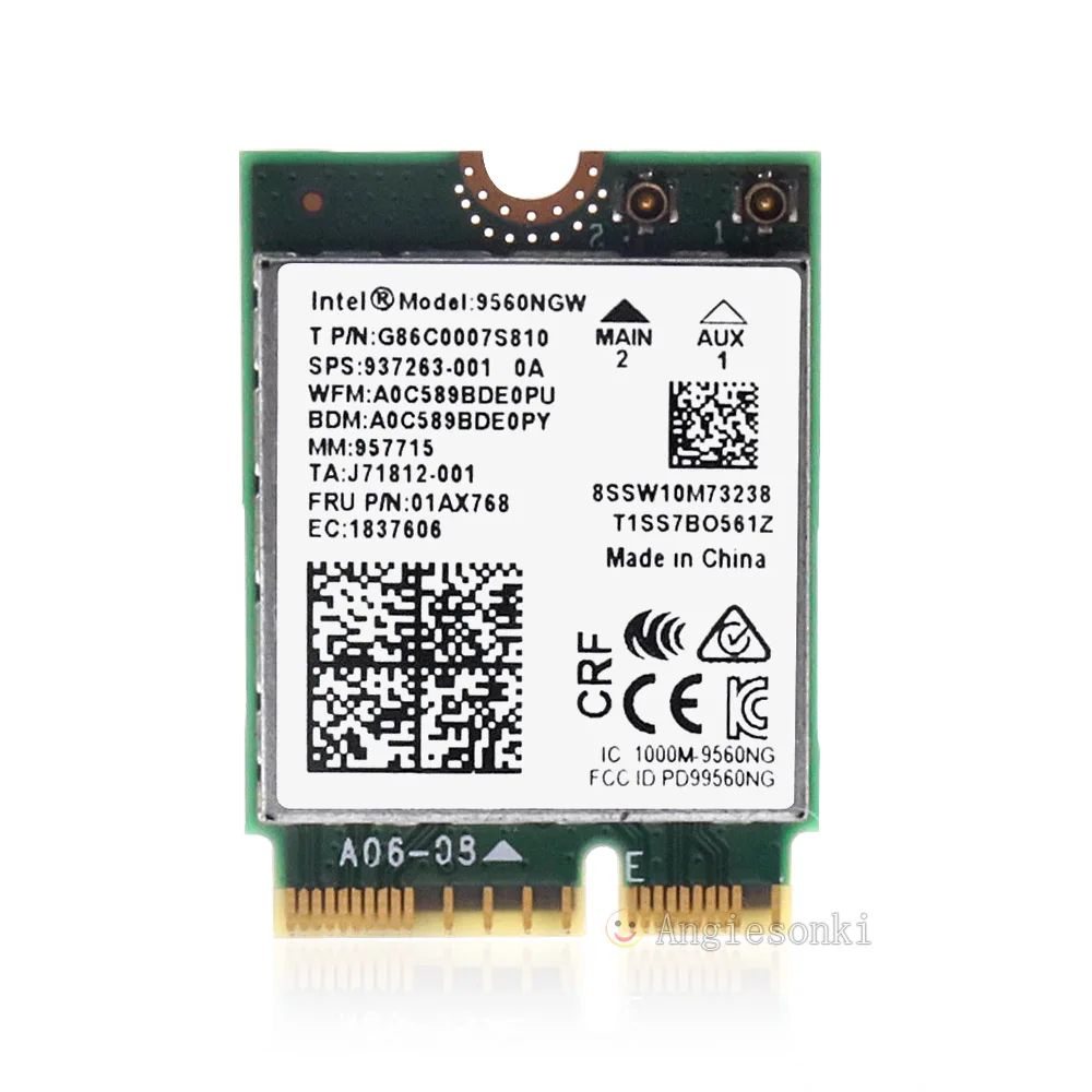 

Wireless-AC 9560NGW NGFF Dual Band 802.11ac 1.73Gbps WiFi + BT5.0 SPS:937263-001 Lenovo FRU:01AX768