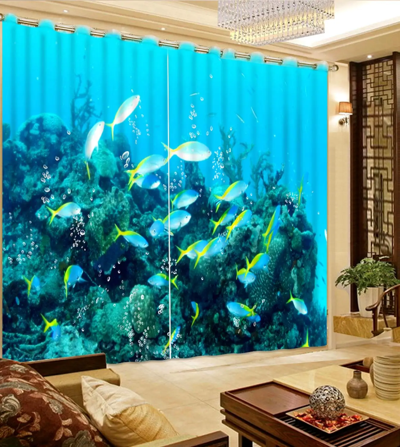 

customize window cutains Ocean World jacquard blackout curtains Living room bedroom blackout curtains