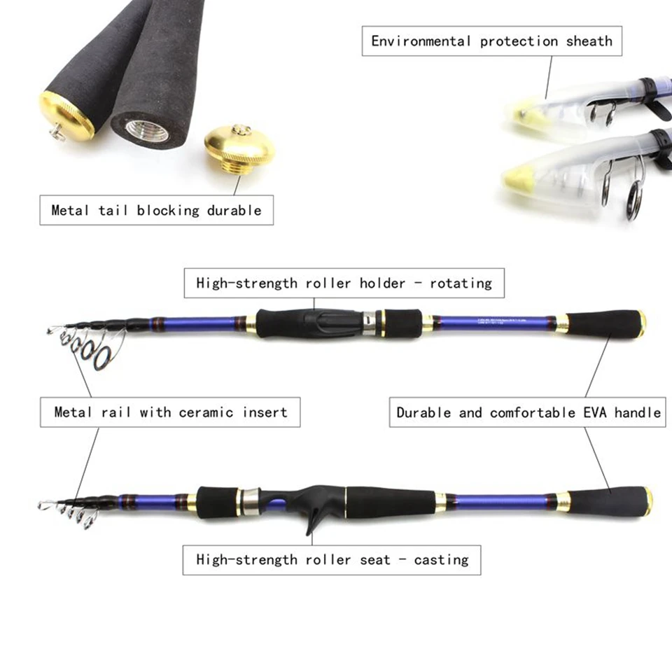 Fast 1.8m 2.1m 2.4m 2.7m Carbon Spinning Casting M Power Telescopic Fishing Rod lure rod 7-28g 12-25lb Travel Trout Rod