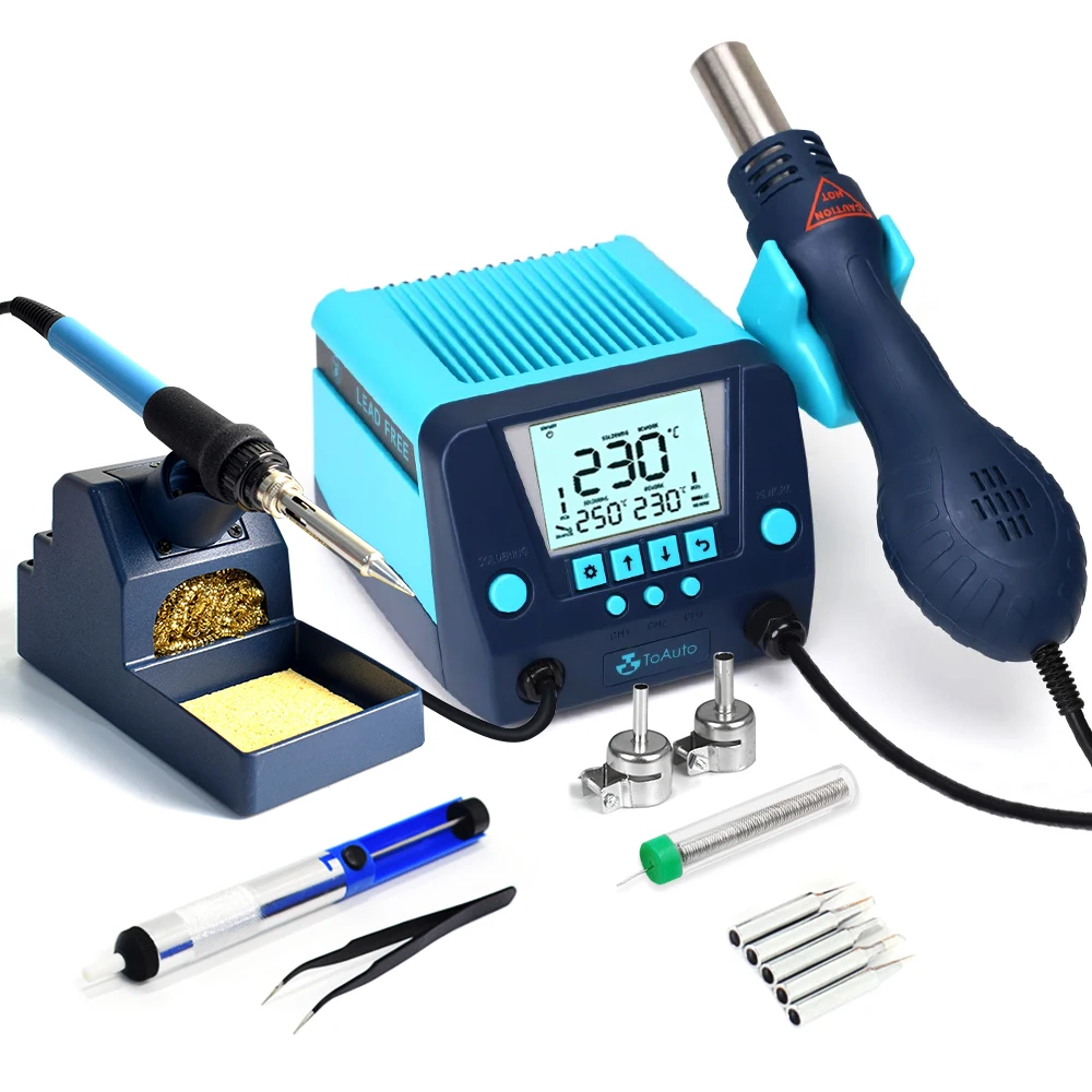 ToAuto DS882 Soldering Station Hot Air Heater Gun 2 in 1 Best Professional Soldering Iron Station DIY Repair Tool Kit