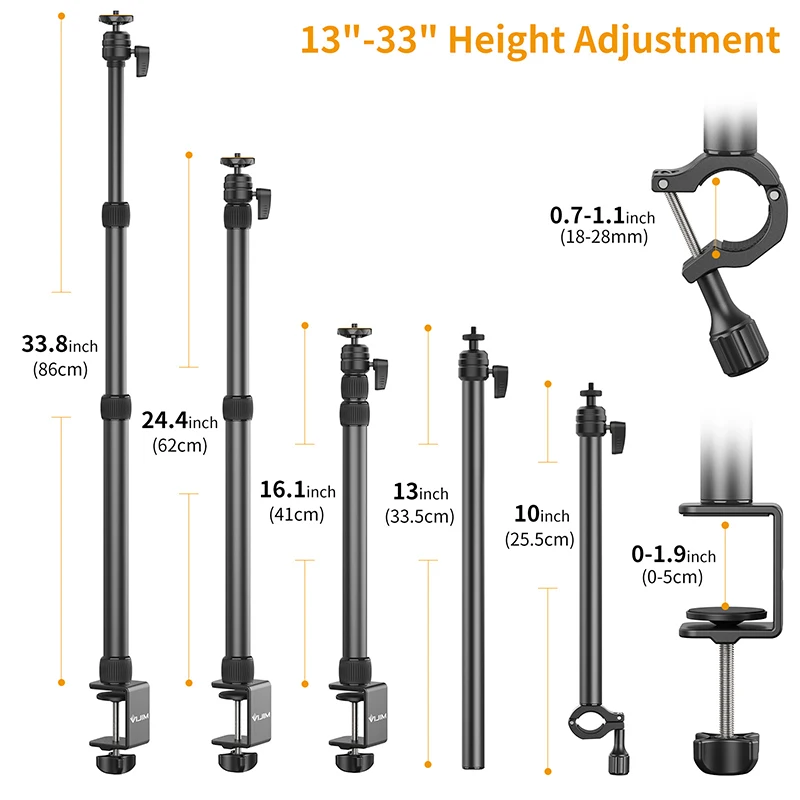 VIJIM LS10 LS11 Camera Mount Desk Stand with Flexible Auxiliary Holding Arm Overhead Camera Webcam Table Photography Studio kit