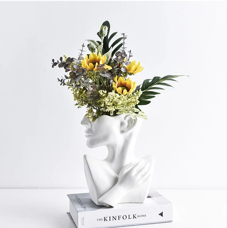 Modern Nordic Style Creative Portrait Vase Human Head Flower Vases Decorative Ornaments Resin Home Flowers Art Decor