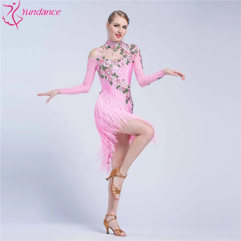 L-1759 Sexy Backless Latin Tassel Dance Rhinestone Dress, High Quality Fringes Latin Dance Dress Women