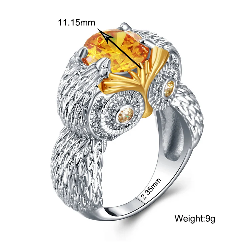 Cute Owl Stackable Finger Ring Silver Color Champagne CZ for Woman Men Wedding Engagement Crystal Jewelry Animal Owl Shape Rings