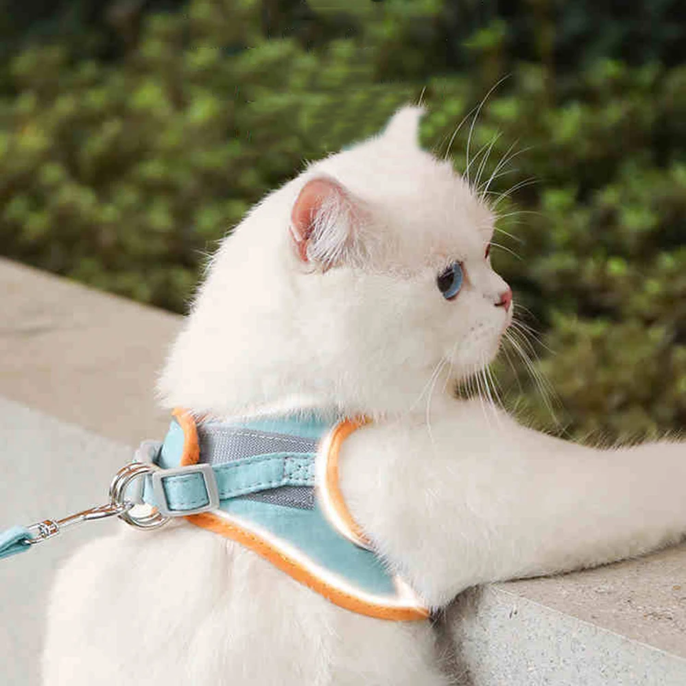 

Suede Cat Harness Kitten Chest Strap Medium Dog Vest Reflective Pet Kitty Traction Rope Anti-Break Cats Leash Teddy Back Belt