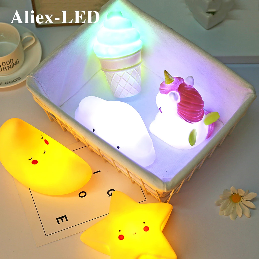 LED Children's Night Lights Unicorn Cloud Star Moon Night Lamp for Kids Christmas Gifts Baby Cute Bedroom Decoration Lamp