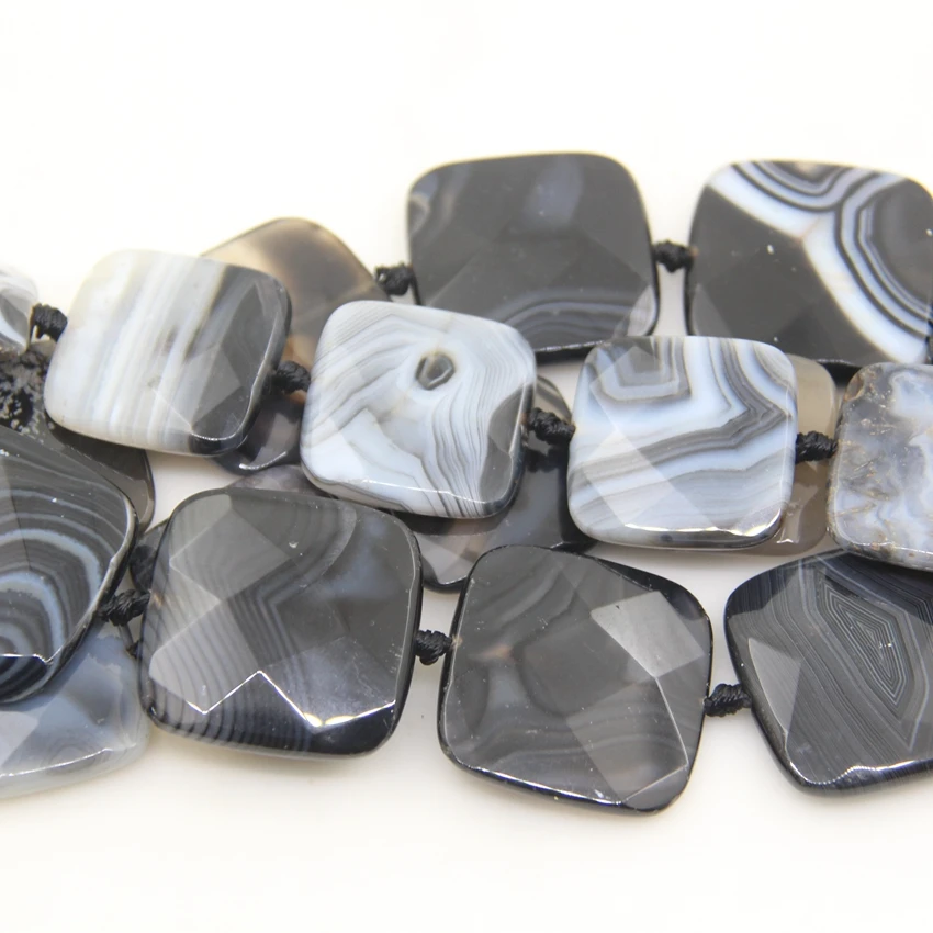 Faceted Square Slabs Striped Onxy Stone,  Druzy Natural Black White Lace Agates,,Used for Pendant Necklaces Bracelet Jewelry Mak