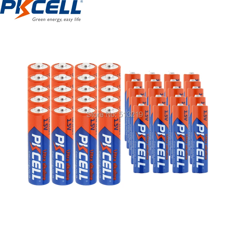 

40PCS PKCELL 1.5V Alkaline Battery 20PCS LR6 UM3 MN1500 E91 AA battery and 20PCS LR03 AM4 E92 AAA primary batteries