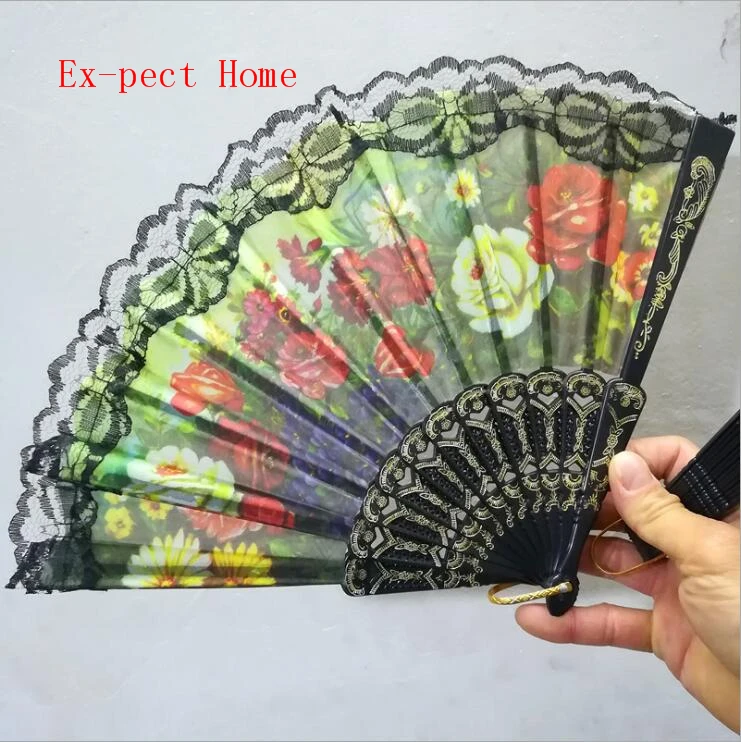 

Black Cloth Lace Folding Hand Fan for Woman Home Decor Wedding Events Party Supplies Gift