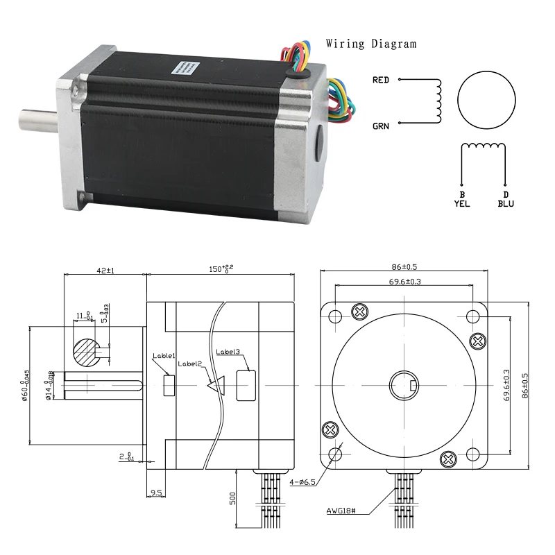 Nema 34 CNC шаговый двигатель 4A d12,7 мм d14мм 450C шаговый двигатель 4-жильный кабель для гравировального станка с ЧПУ с высоким крутящим моментом