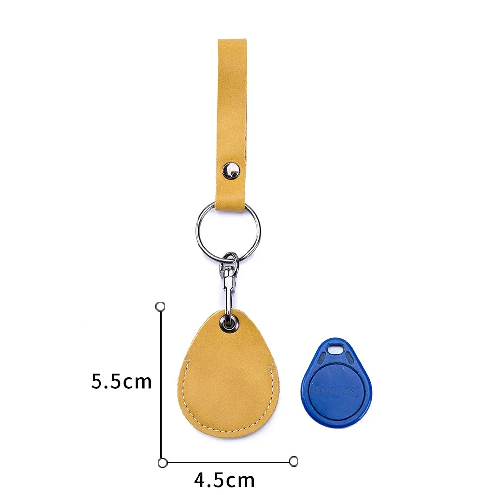 A2731 Convenient Second Layer Cow Leather Doorlock Access Keychain Control Water Drip Shape Small Key Ring Tags