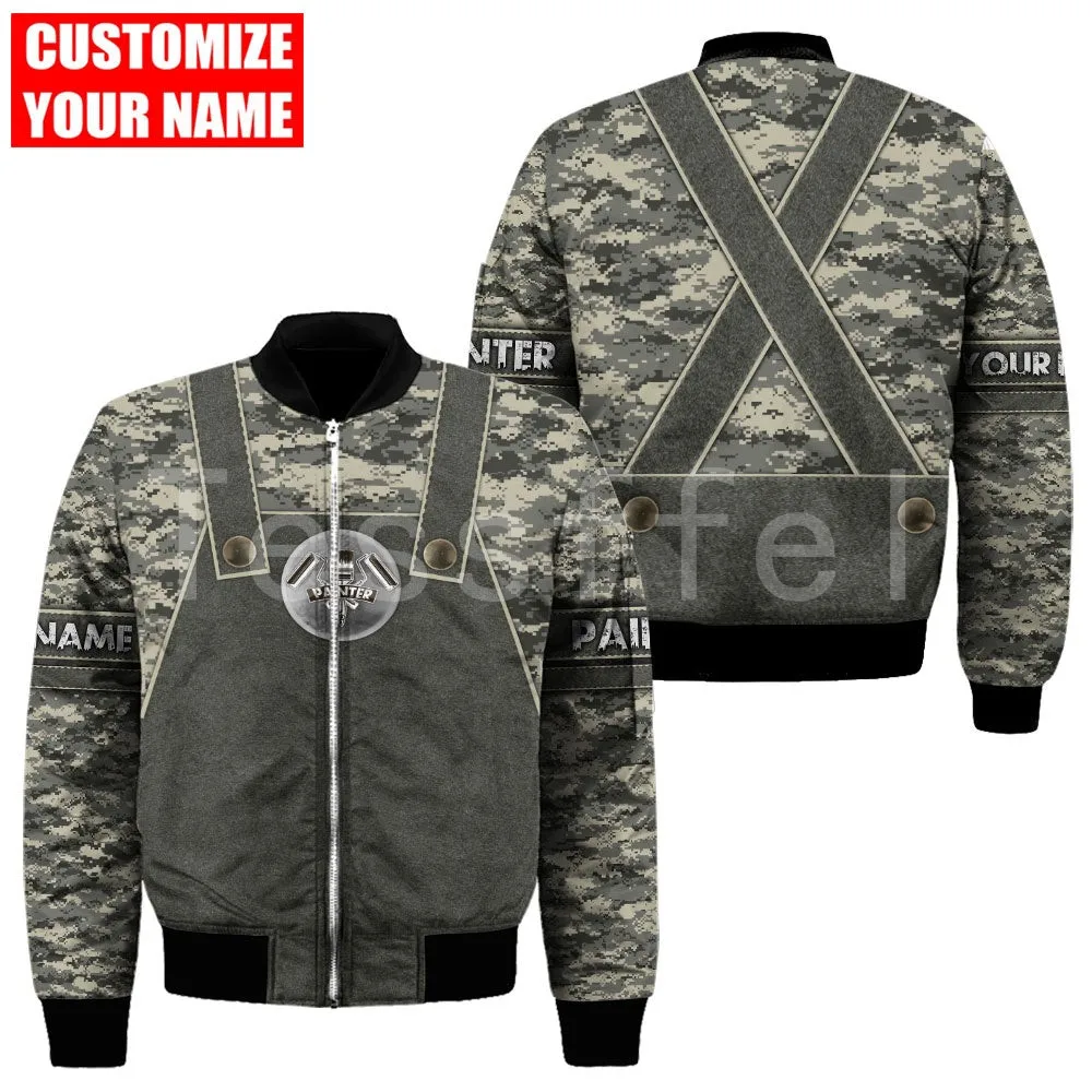 Tessffel Painter Worker 3D Printed 2022 New Fashion Bomber Jacket Winter Thick Men Zipper Oversize Casual Flight Coat Style-P34