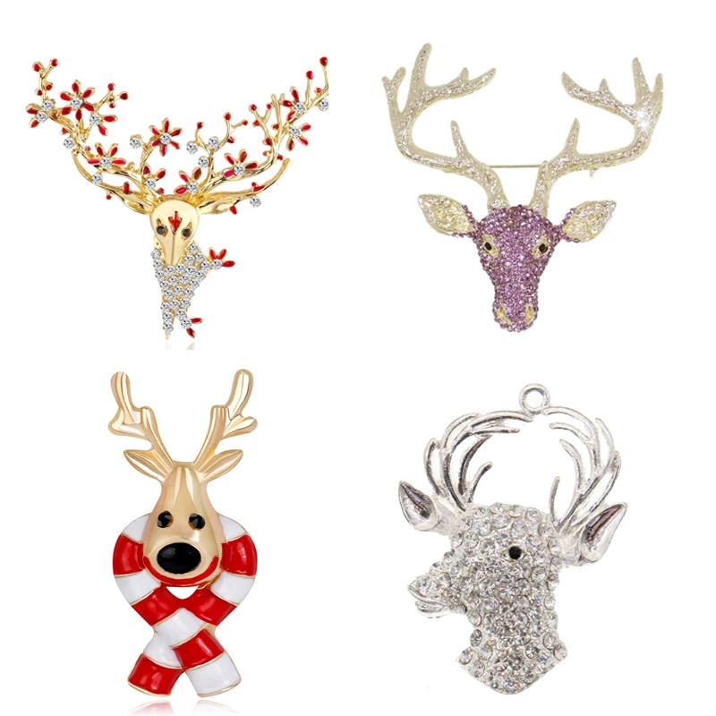 

Custom 4 Styles Christmas Rhinestone Animal Brooches Crystal Reindeer Pin Brooches