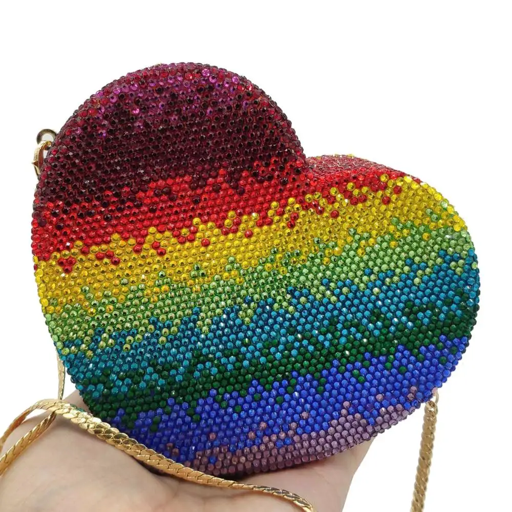 

rainbow Heart Women New Arrival evening bags Diamonds Fashion Hanbags ladies party Clutches wish Crystal Gorgeous Purse