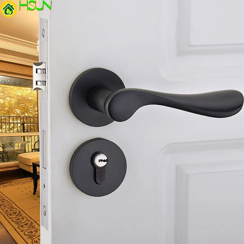 

European Black Space Solid Aluminum Door Lock Indoor Bedroom Lock Have Fission Lock Bearing Mechanics Hold Hand Lock