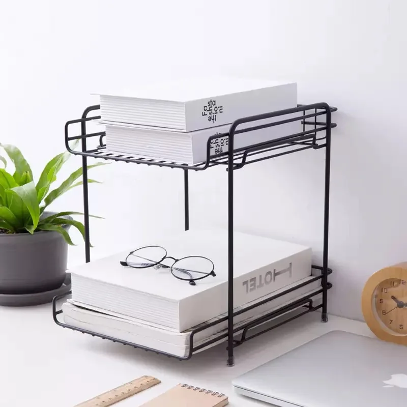 2 Layer Cabinet Organizer Under Sink Mesh Drawer Basket Organizer Countertop Spice Rack for Kitchen Bathroom Home Iron Art Rack