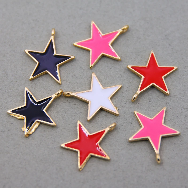 50pcs 20*18mm Five-pointed Stars Enamel Charms  colors Pendants For DIY Bracelet Earring Necklace Jewelry Making Accessori