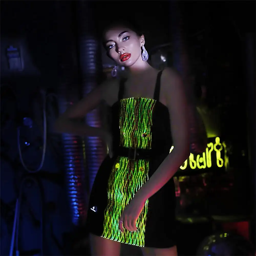 Lumisonata Women's Cosplay Costumes  Sexy Luminous LED Cosplay New Short Hooded Sweater + Waist Slimming Two-Pieces Dress