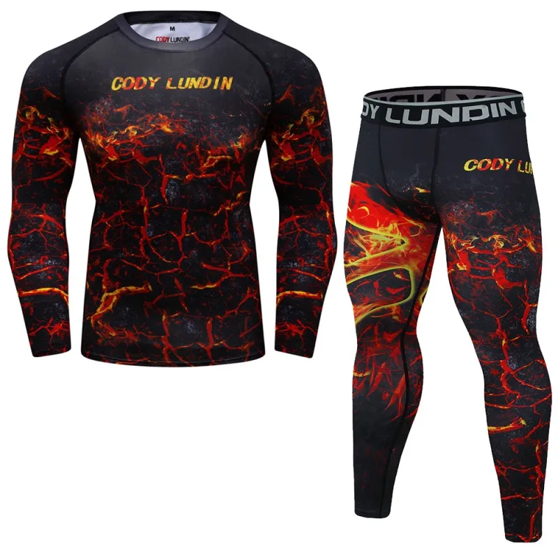 Men's Compression Sport Suit Tracksuit Crossfit Gym Fitness Exercise Workout Clothes Jogging Running Shirt Tights Set Sportswear