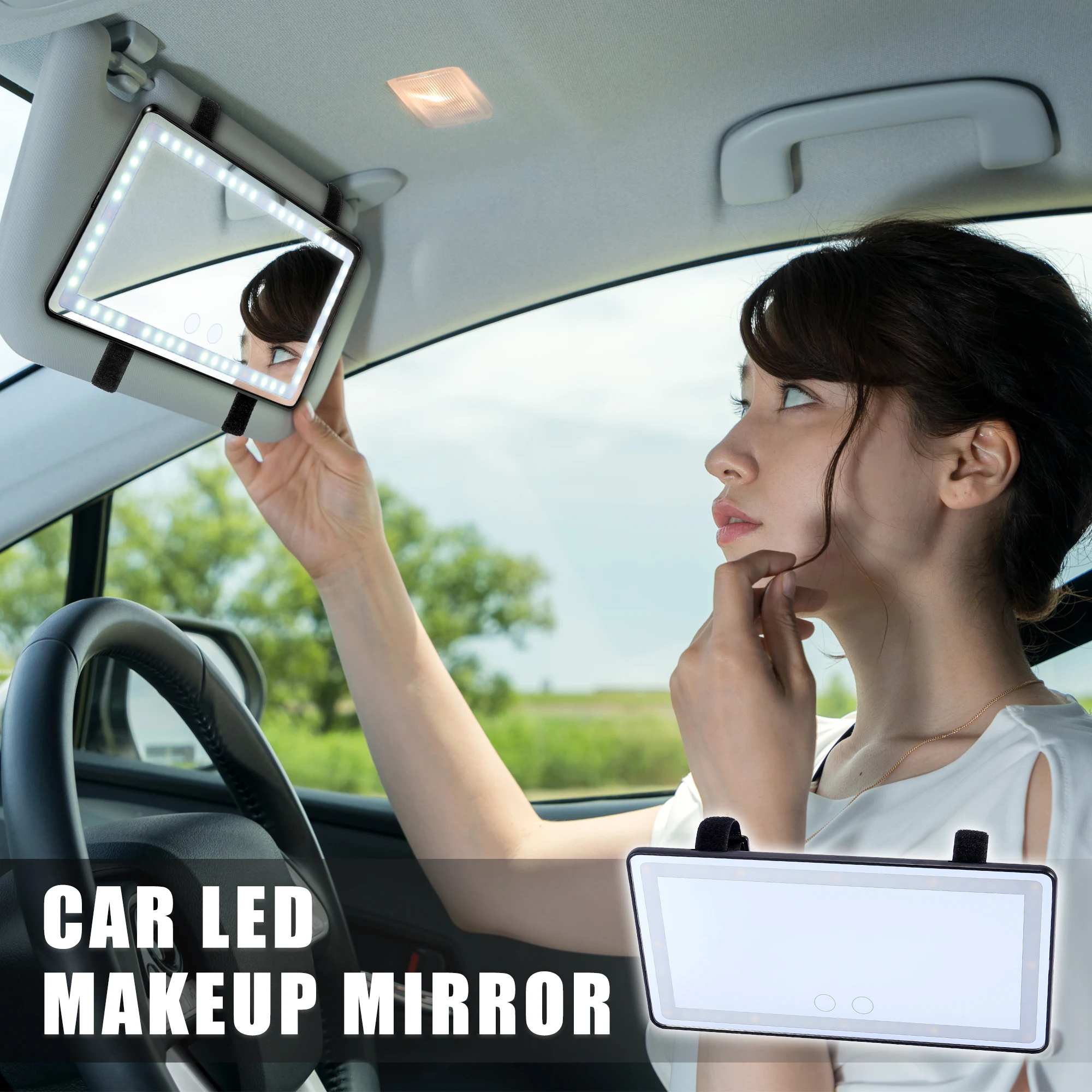 Uxcell Car Interior Visor Mirror Makeup Mirror Set with 3 Type LED Built-in Lithium Battery Rechargeable Cosmetic Mirror