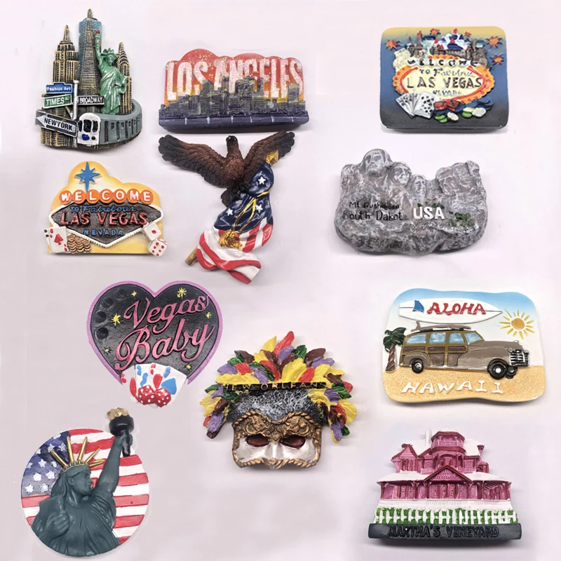 Country Refrigerator Magnets Statue of Liberty Architecture Eagle Mask Fridge Magnet Sticker World Travel Souvenir Magnetic