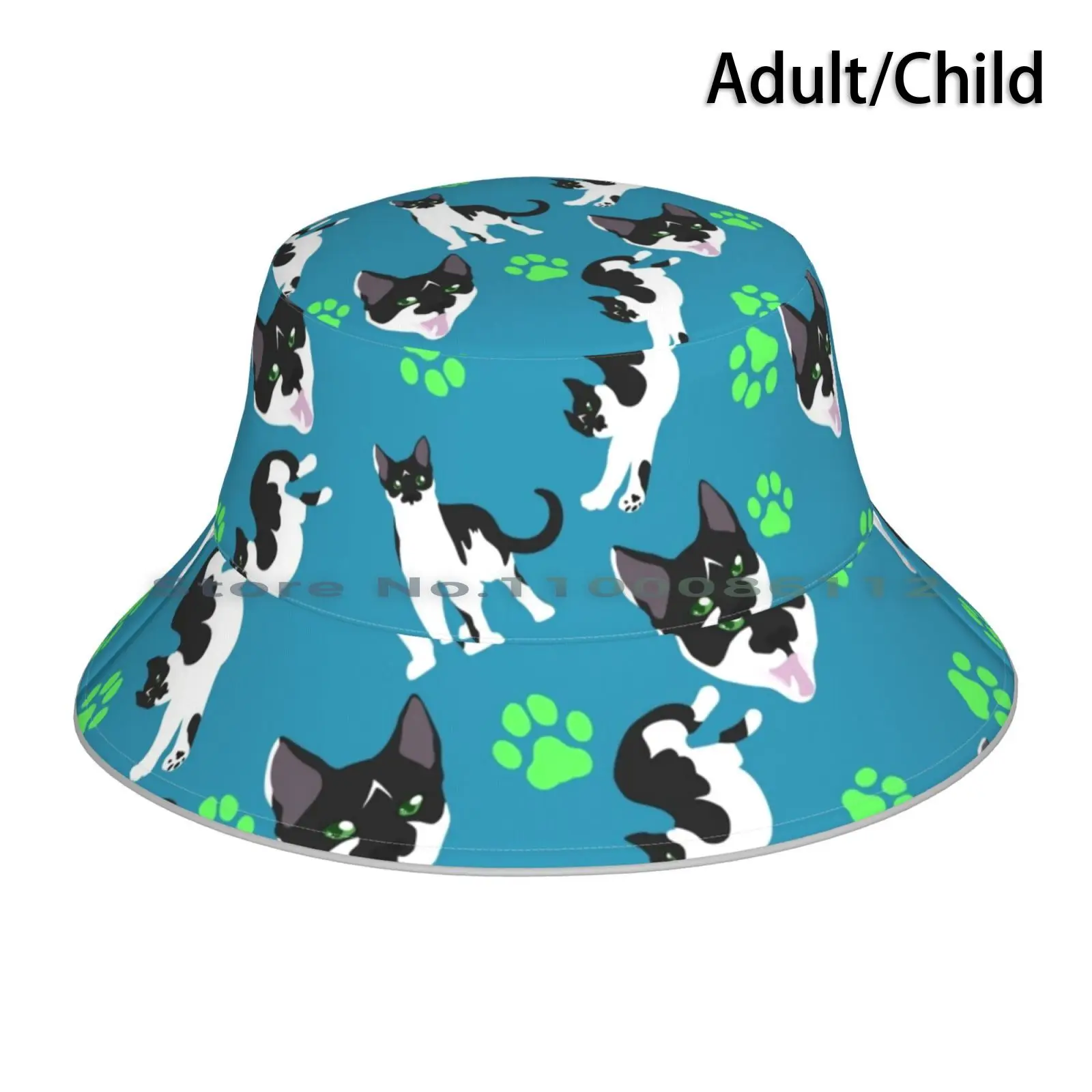 Scream Cheese Bucket Hat Sun Cap Black And White Cat Kitty Feline Moggy Domestic Shorthair Foldable Outdoor Fisherman Hat