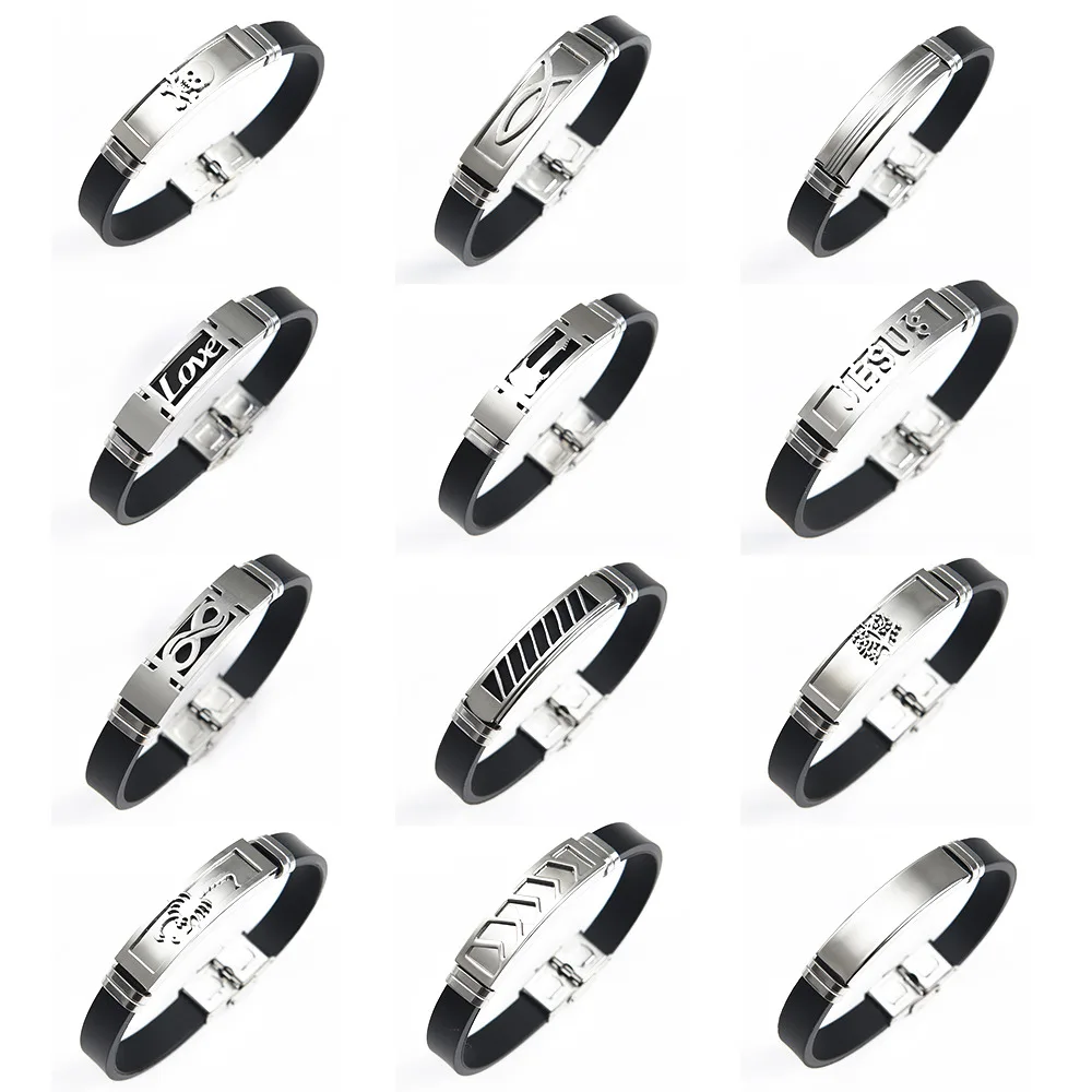 Commercio all\'ingrosso di 12 pz/lotto In Acciaio Inox Gesù Cranio Albero della vita di Amore Del Silicone Braccialetti con ciondoli Gioielli 21