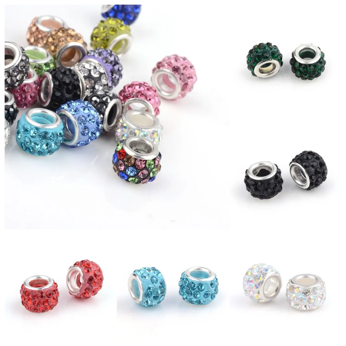 100 sztuk 12MM glina polimerowa Rhinestone koraliki europejskie Rondelle duży otwór koralik dla bransoletka DIY Craft akcesoria do wyrobu biżuterii