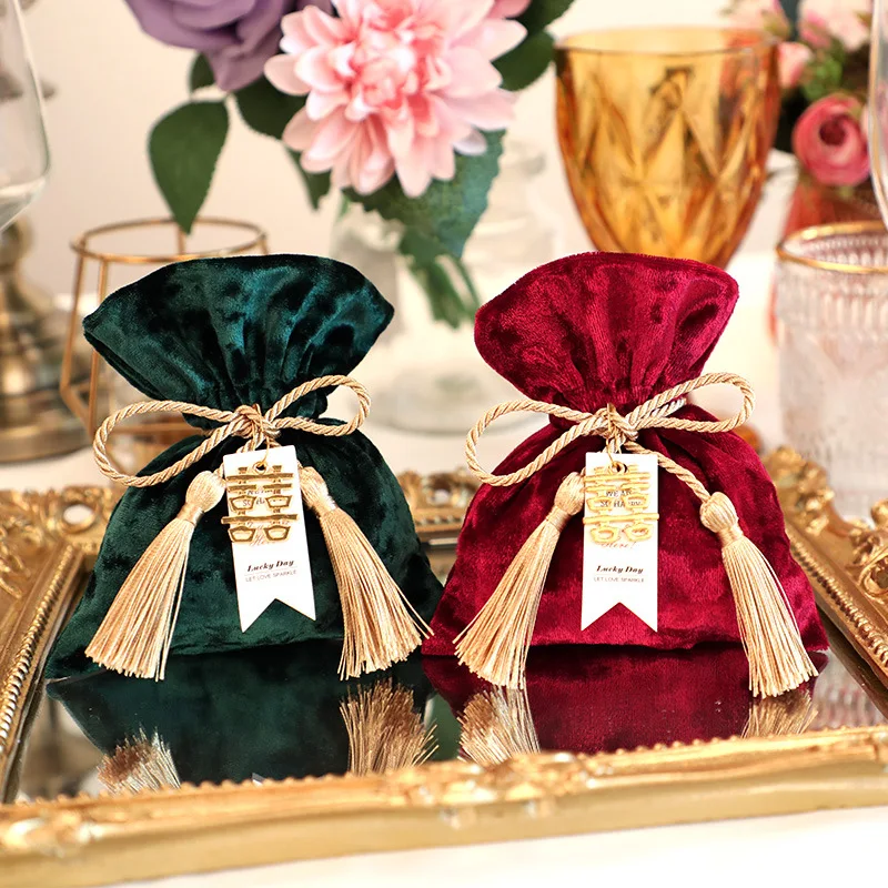 Luxury Wedding Velvet Candy Boxes Sugar Containers Velvet Package Bags Organza Drawstring Gift Bag Drawstring Velvet Storage Bag