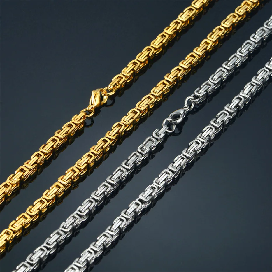 New Fashion Men Stainless Steel Chain Necklace Gold Color Byzantine Punk Necklaces Male Jewelry Gifts Dropshipping