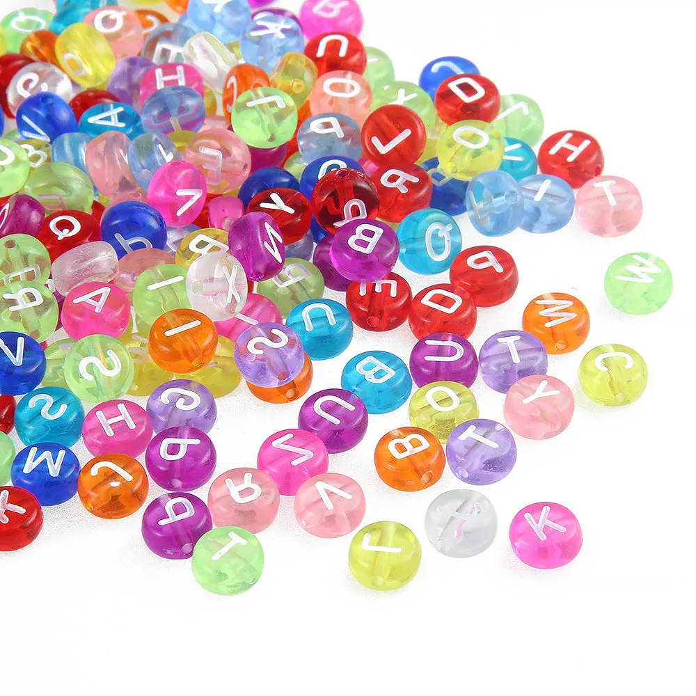 100Pcs 7mm Acrylic Letter Beads Colorful Transparent Mixed Alphabet Loose Spacers Beads For Jewelry Making DIY Findings Bracelet