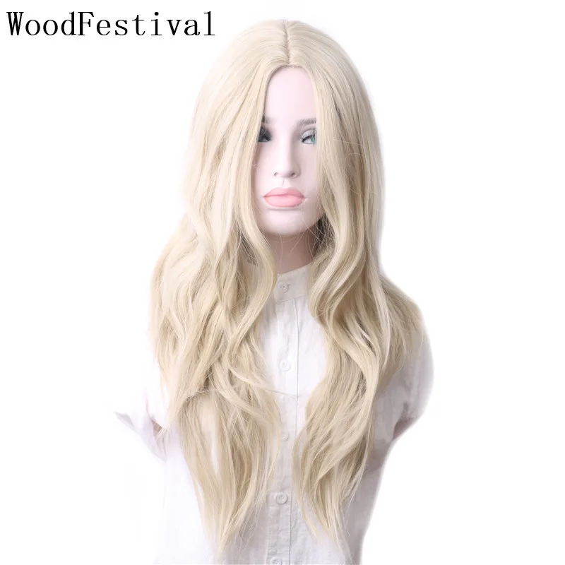 WoodFestival Women\'s Wigs Synthetic Hair Ombre Cosplay Wig Long Blonde Blue Pink Black Green Purple Brown Red Gray Colored Wavy