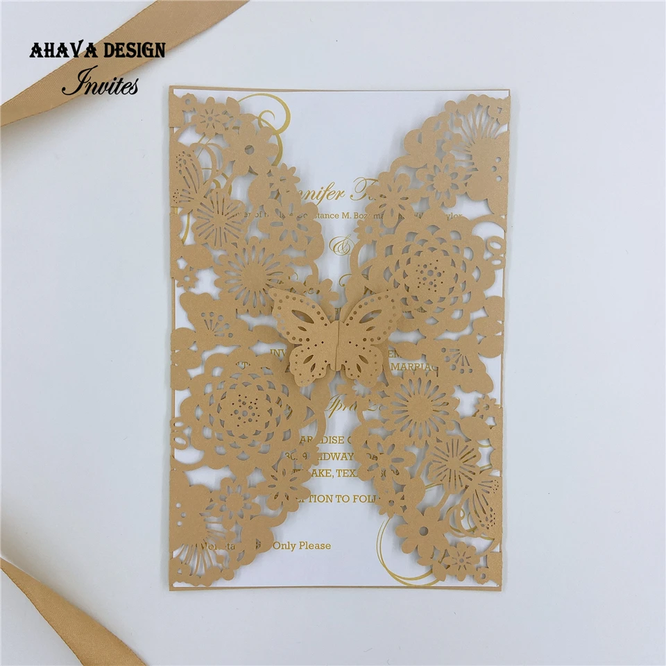 

Gold Laser Cut Wedding Invitation Kit, Spring Wedding Laser Cut Invite Suite {Free Infinite Design Before Pay}