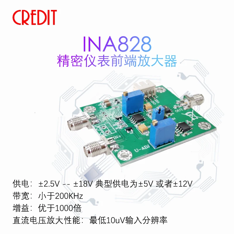 

INA828 Amplifier Module Dual Power Supply Instrument Precision Microvolt/millivolt Amplifier High Gain Amplifier