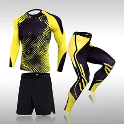 Ensemble de 3 pièces pour homme, combinaison de Sport, Gym, Fitness, Compression, course à pied, Jogging, Sport, exercice, Rashguard