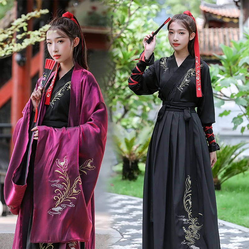 Chinese Ancient Embroidery Costumes Hanfu Dress Folk Dance Clothes Classical Swordsman Clothing Traditional Kung Fu Cosplay