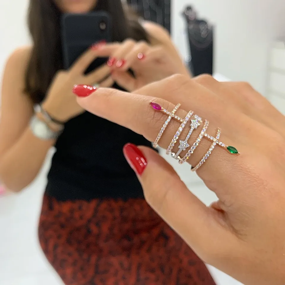 fashion trendy women enagement ring birthstone eye green eye cubic zirconia double warp full finger rings