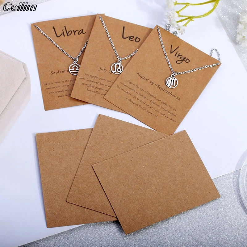 100PCS 9x7cm Vintage Kraft Paper Cards Constellations Necklace Cards Jewelry Packaging Card Printing Display Packing Label Card